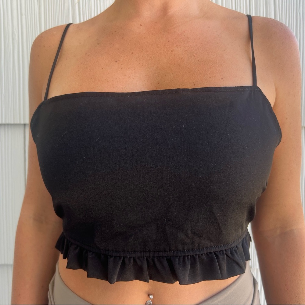 black silk lace up crop top 🖤
